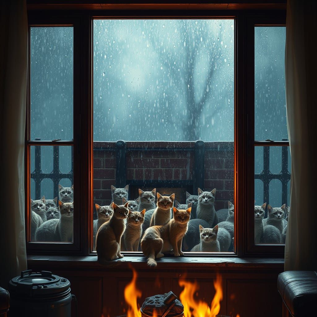 Wet Cats Seek Shelter from the Storm in a Cozy Room