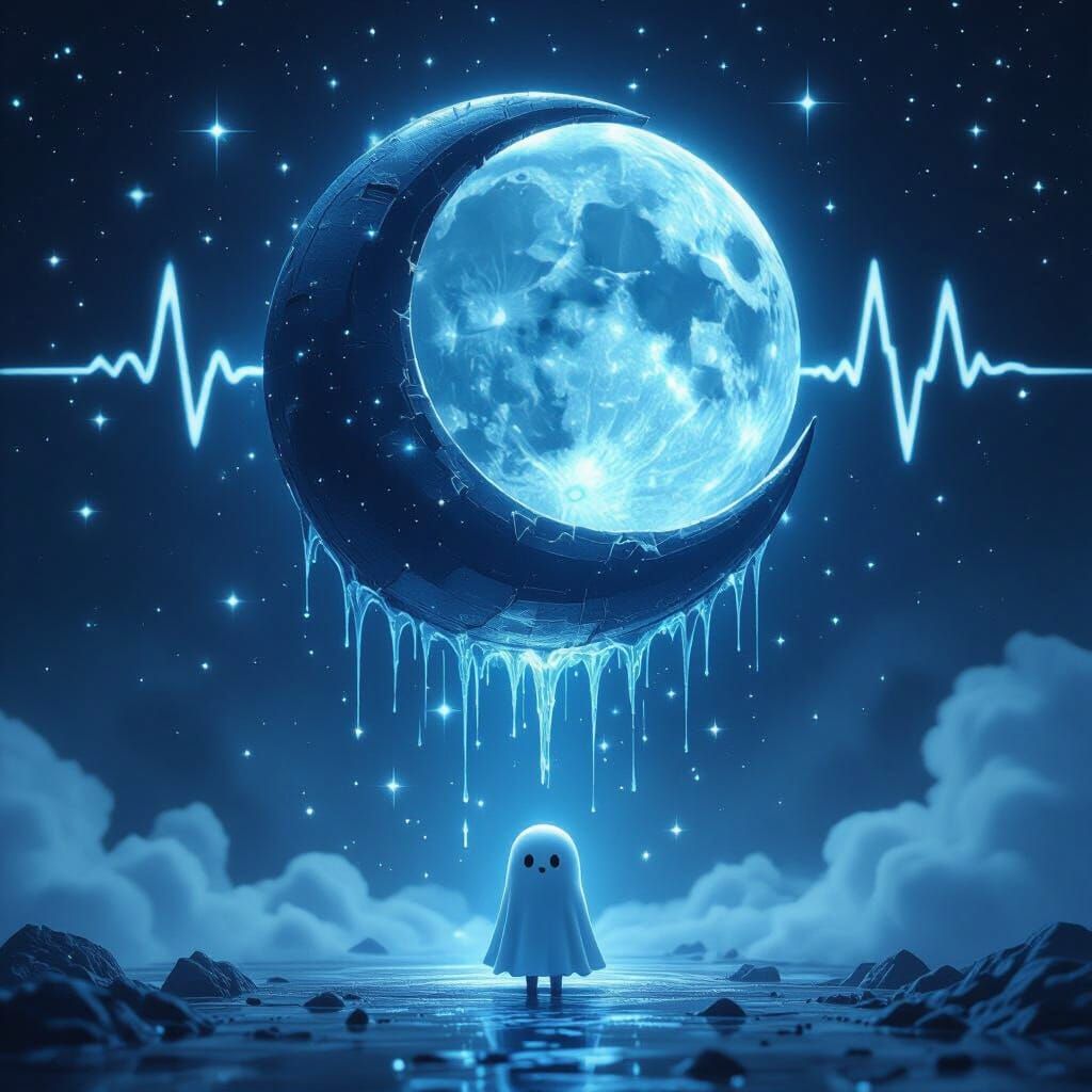 Steel Moon Drips Stardust Above Wondering Ghost