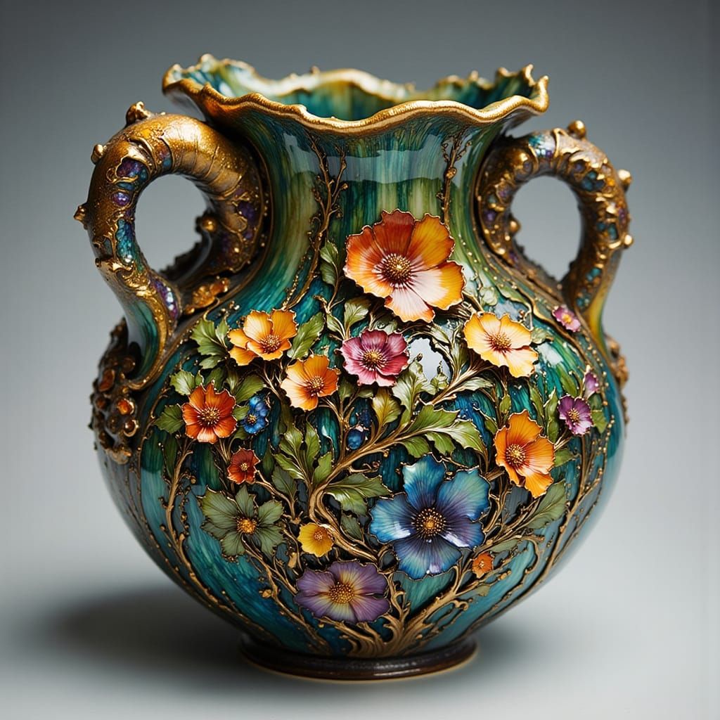 Fantasy Pottery with Flowing Ink Design