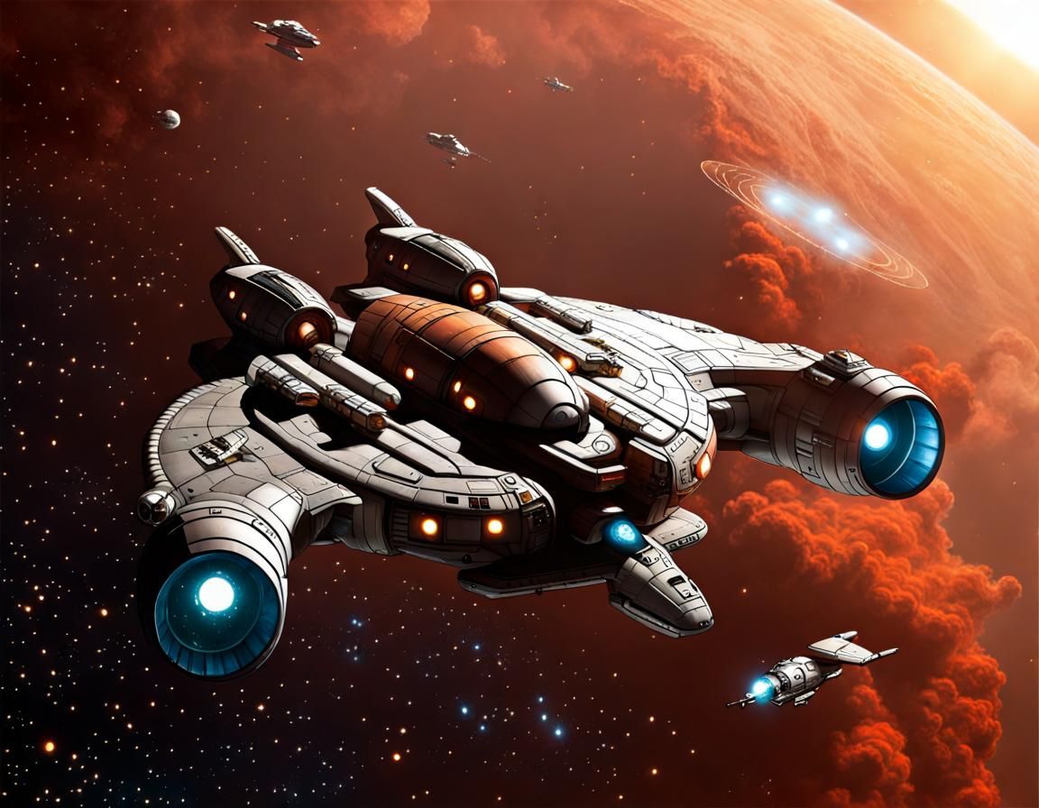 Serenity Firefly Spaceship Soaring Through Nebula