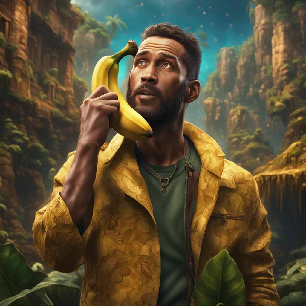 Man Listens to Banana: Detailed Matte Painting