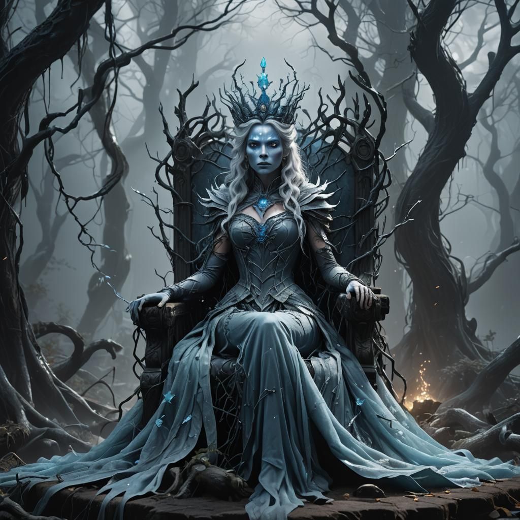 Icy Heartless Queen in Dark Enchanted Forest