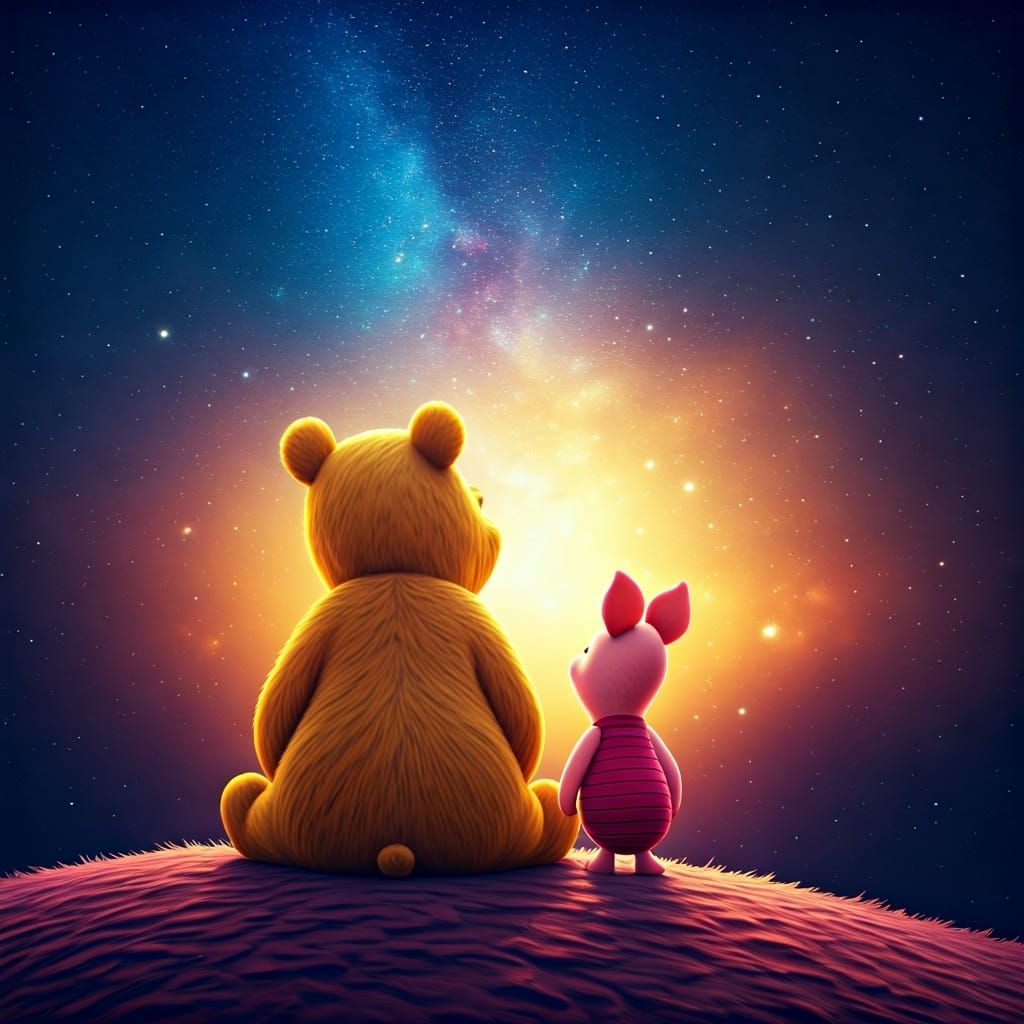 Pooh and Piglet Stargazing in 3D Digital Art
