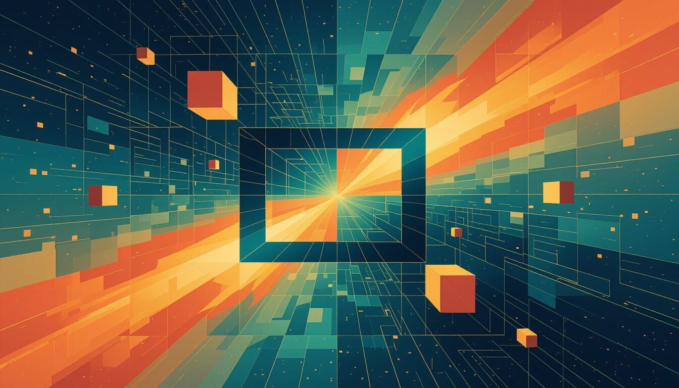 Surreal Cubes and Squares in Cyberpunk Style