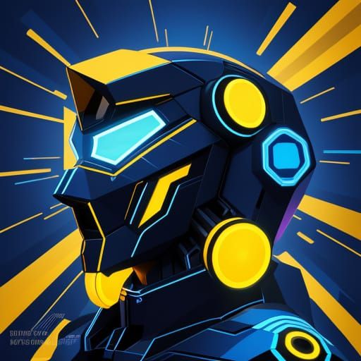 Futuristic Robot Head in Geometric Art Deco Style