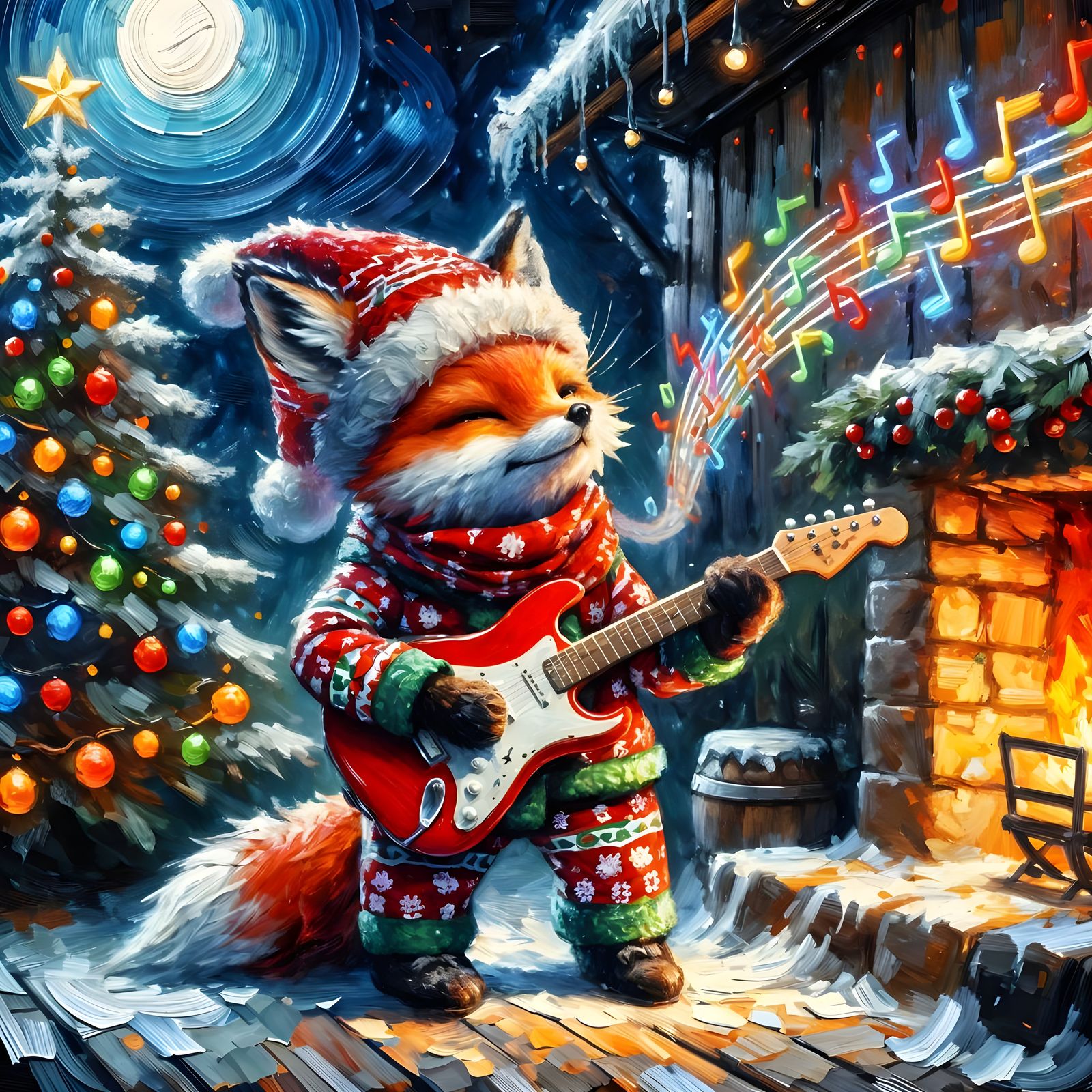 Scarlet Fox Rockstar in Post-Impressionist Holiday Scene