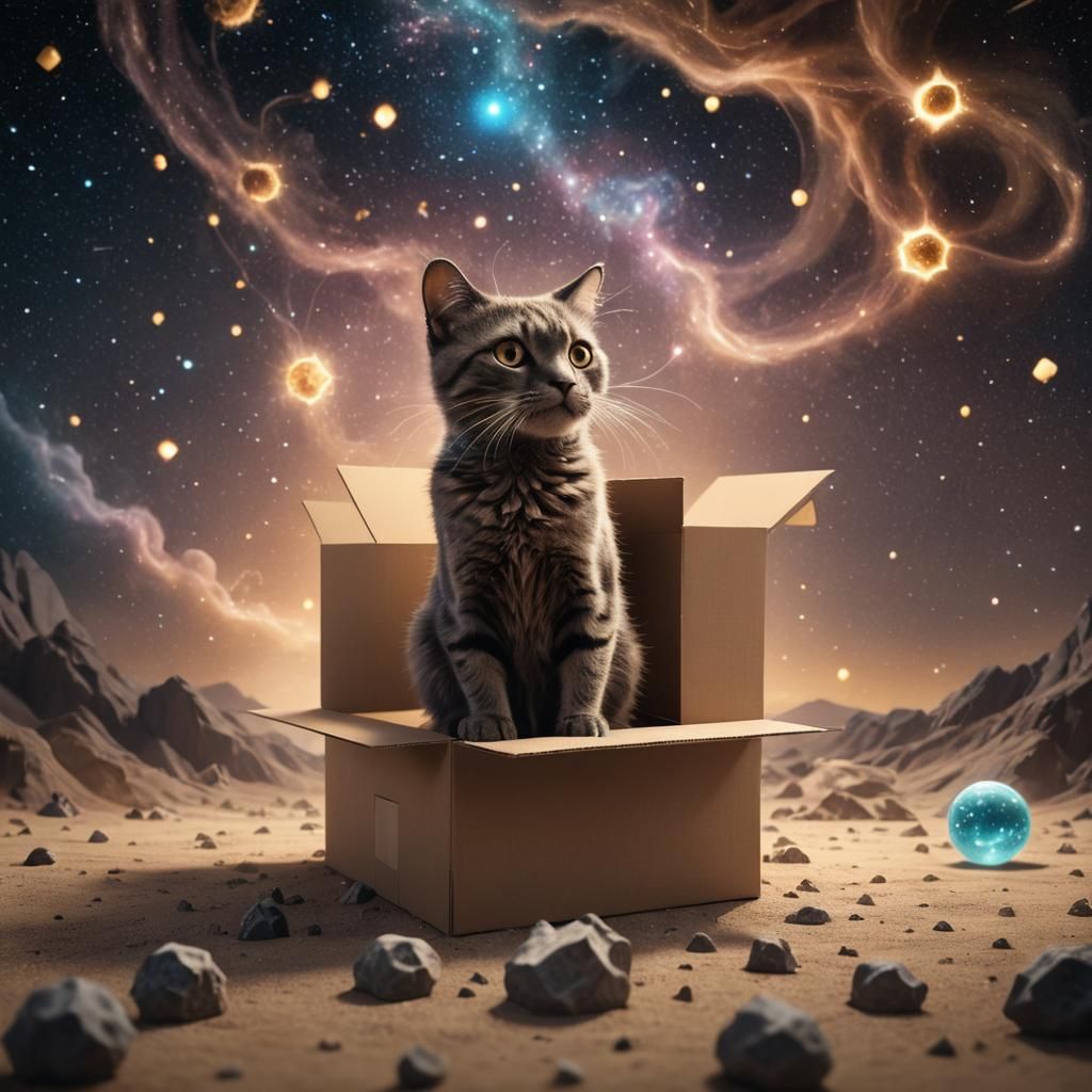 Schrödinger's Cat in a Box: Surreal Digital Art