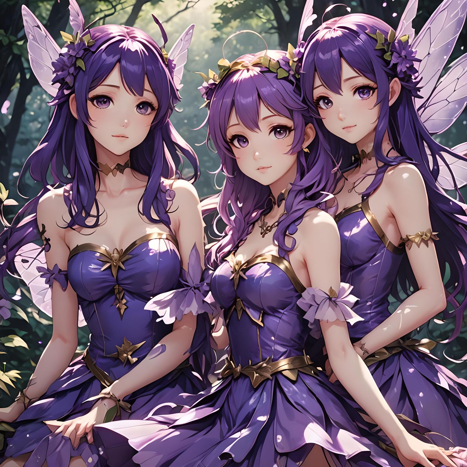 Anime Style Purple Fairy Girls