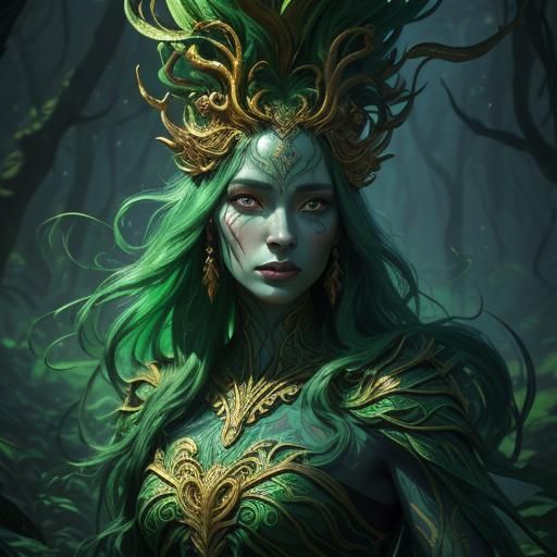 Mystical Humanoid in Emerald Forest: Fantasy Concept Art