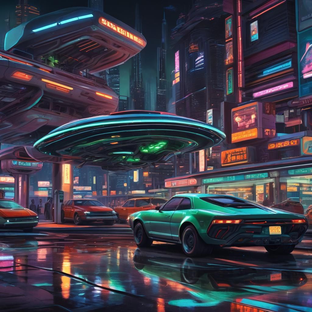 Aliens Fueling Up in a Sci-Fi Metropolis