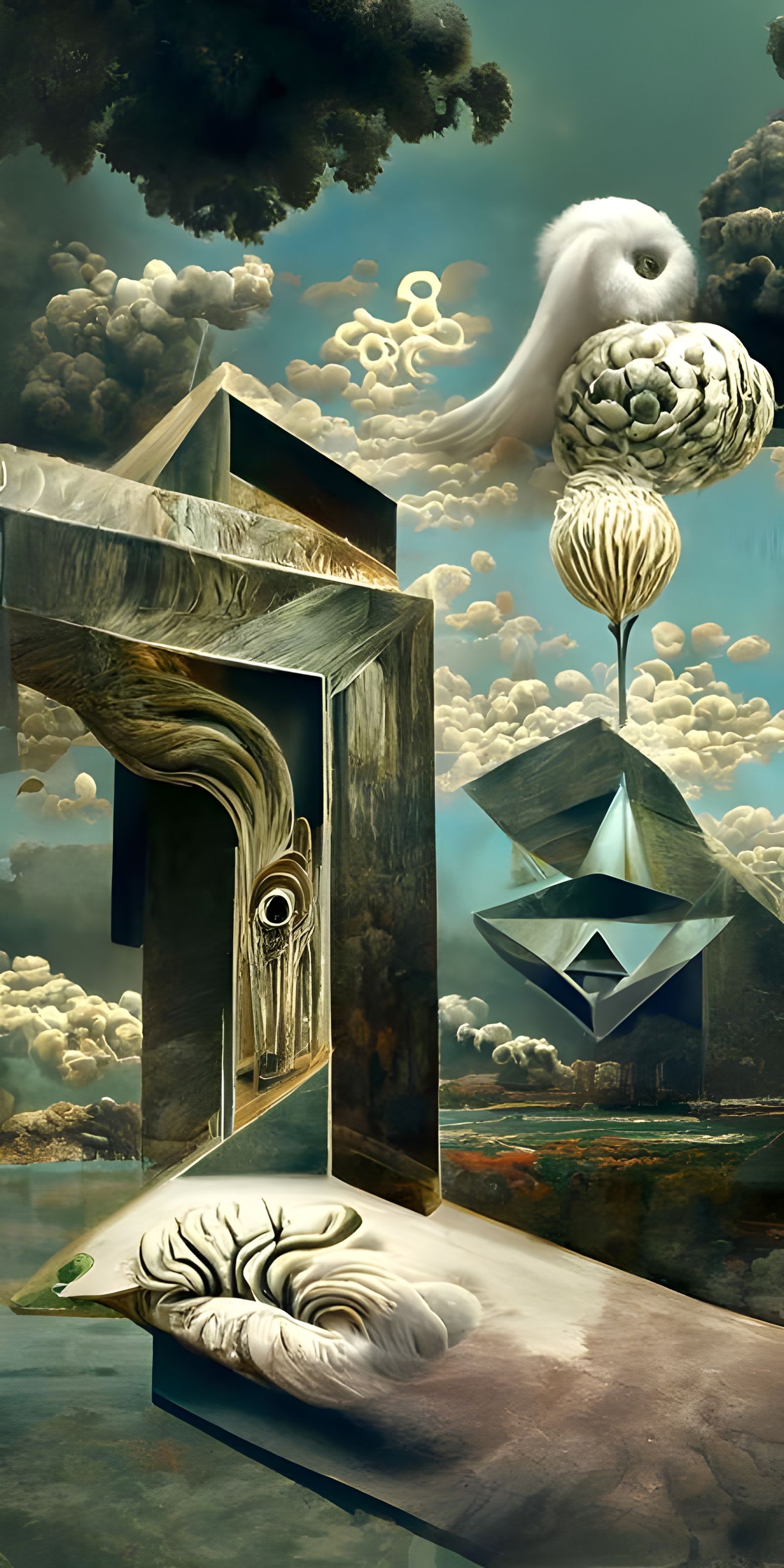 Surreal Painting of Meaningful Symbols in Calotype Style