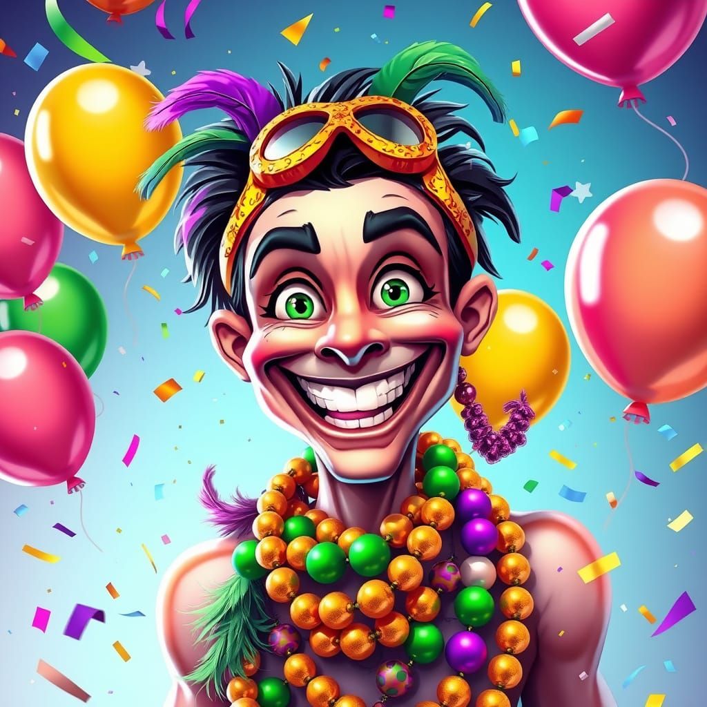 Joyful Mardi Gras Celebration in Vibrant Digital Art