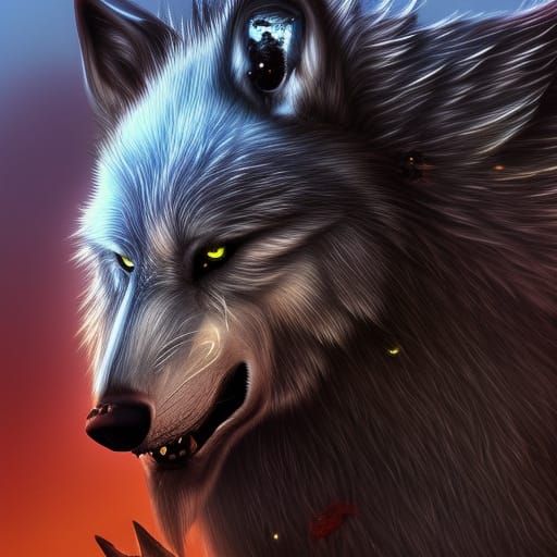 Fantasy Wolf in a Demonic World