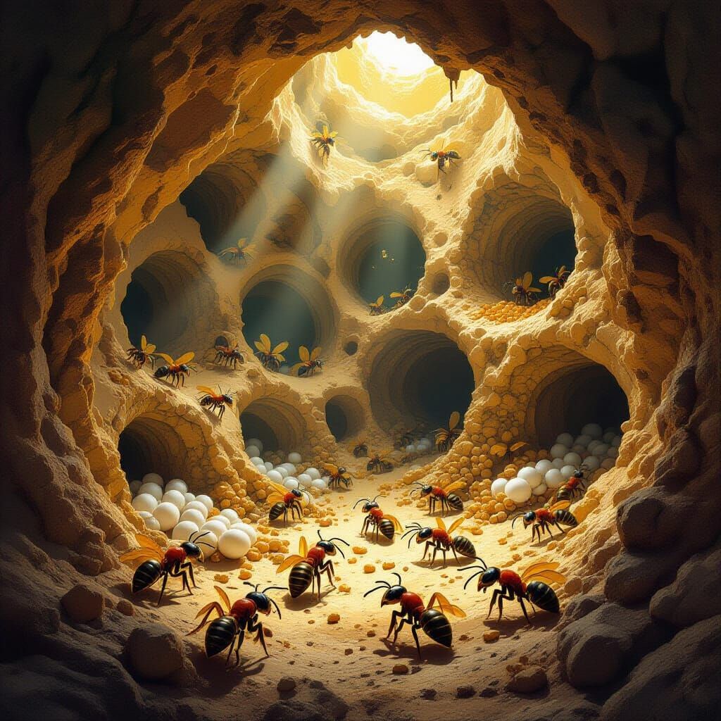Hyper-Detailed Underground Ant Colony Cross-Section