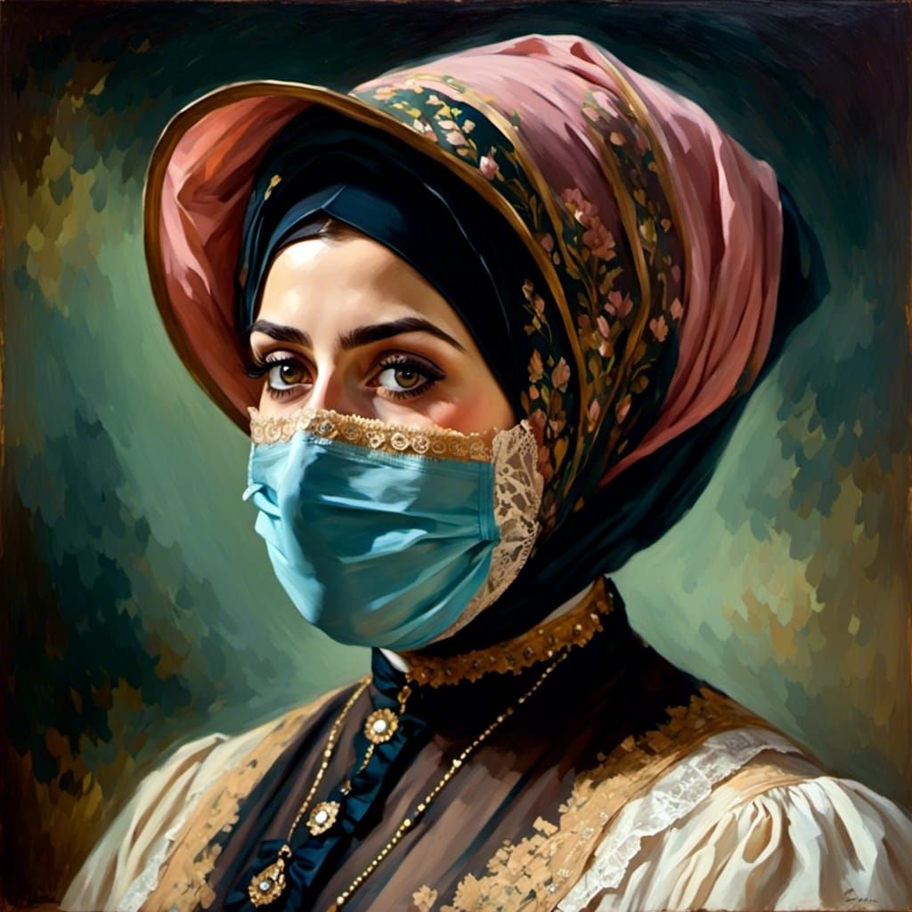 Victorian Hijabi Portrait in Comic Book Style