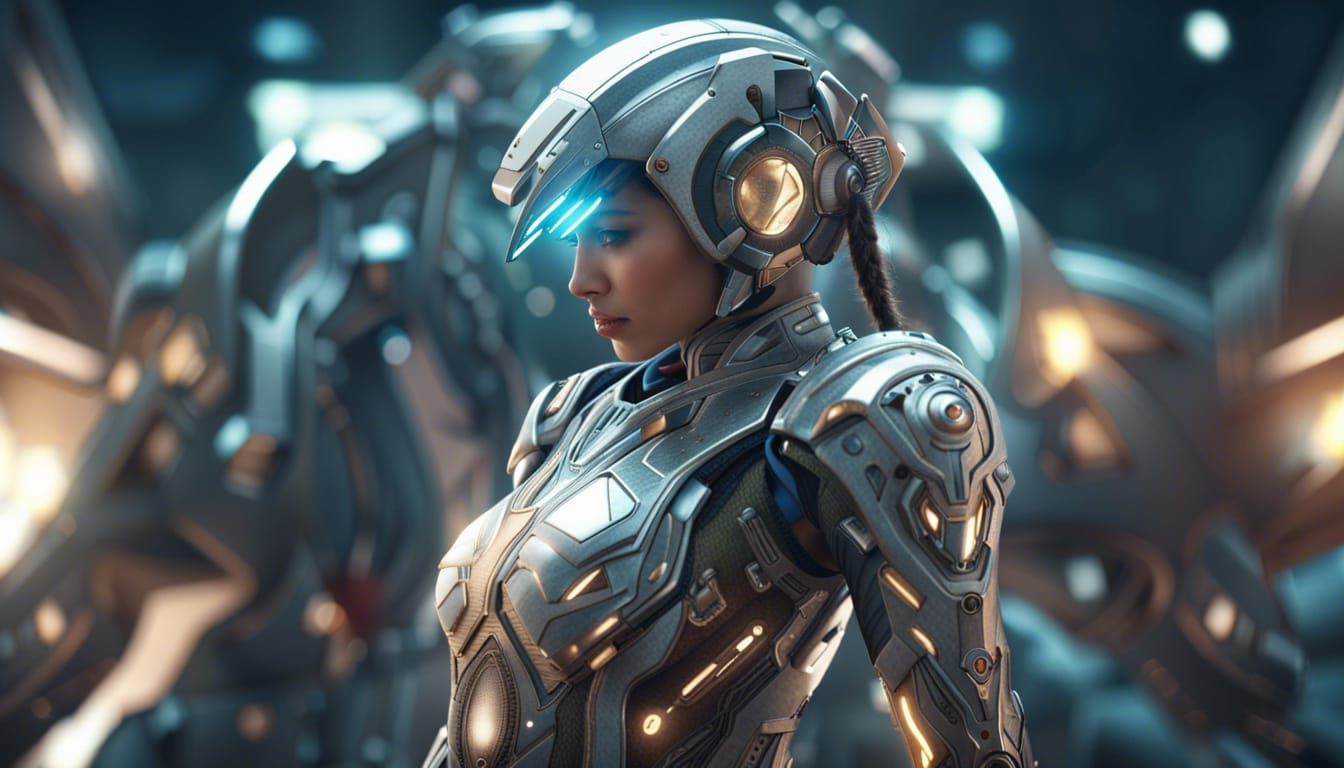 Futuristic Girl Warrior in Digital Art Style