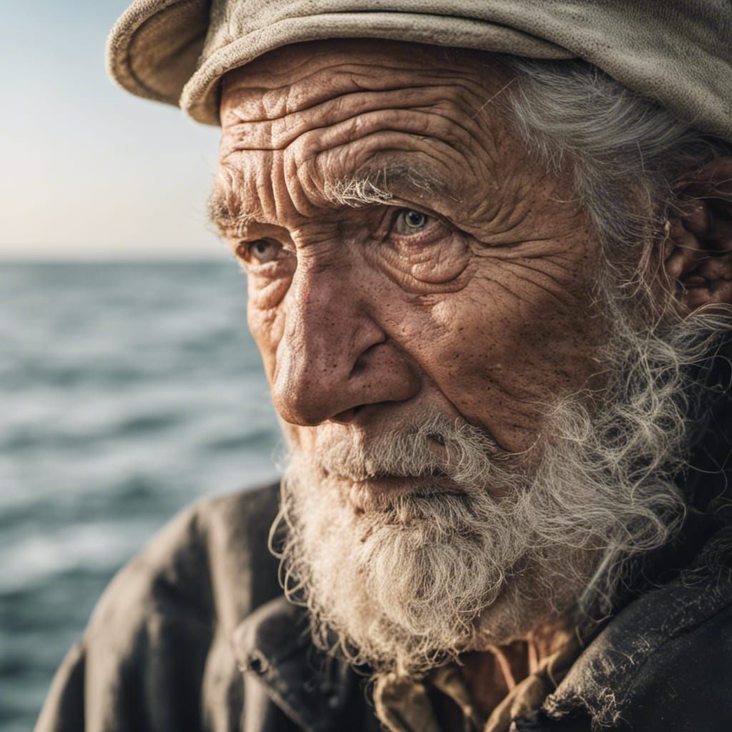 Weathered Fisherman Portrait at Sea in Natural Light