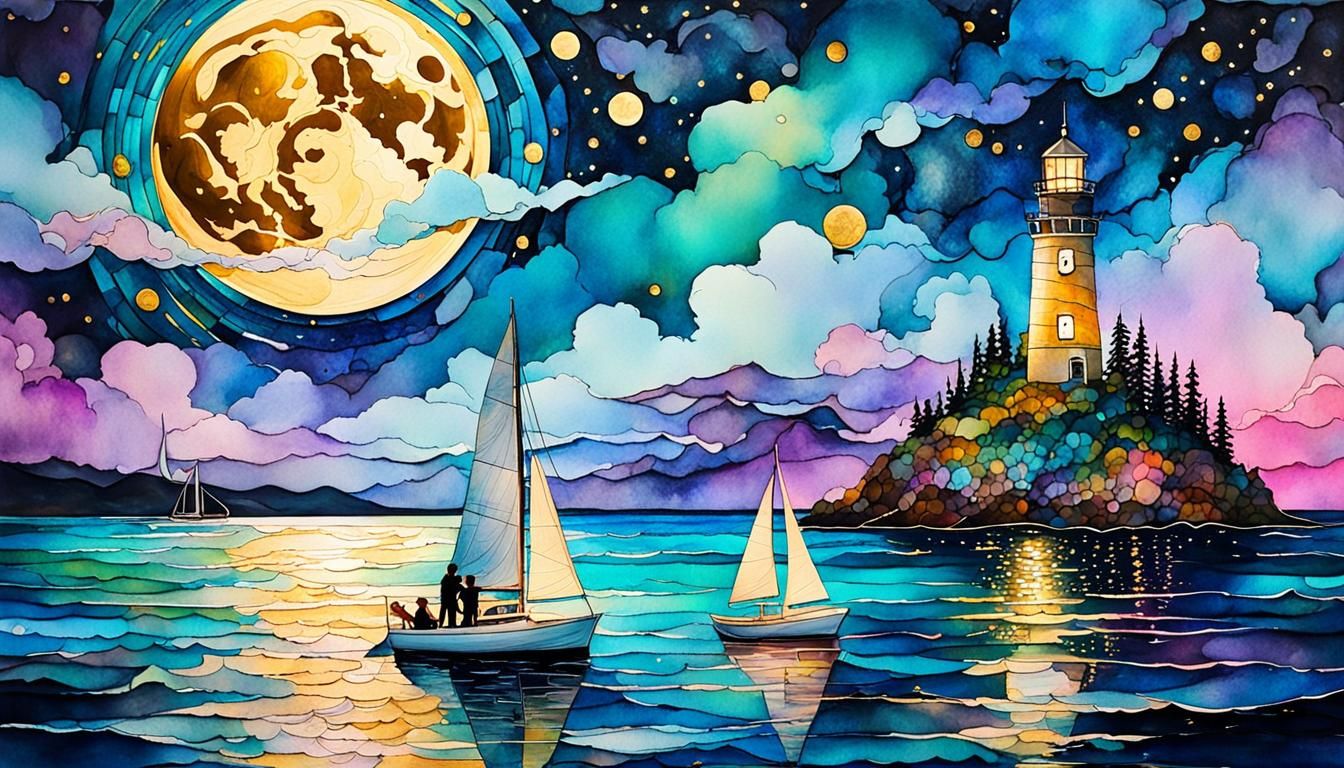 Romantic Dreamscape: Alcohol Ink Art on Starry Sea