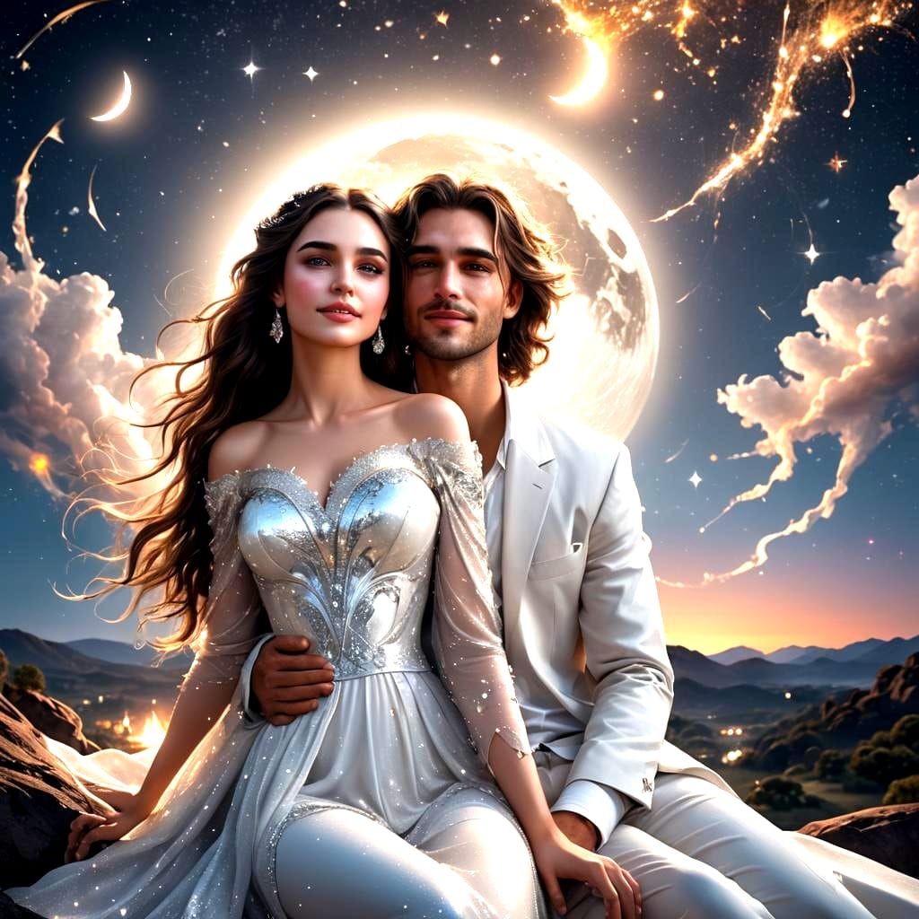 Lovers Under Moonlit Sky in Detailed Matte Painting