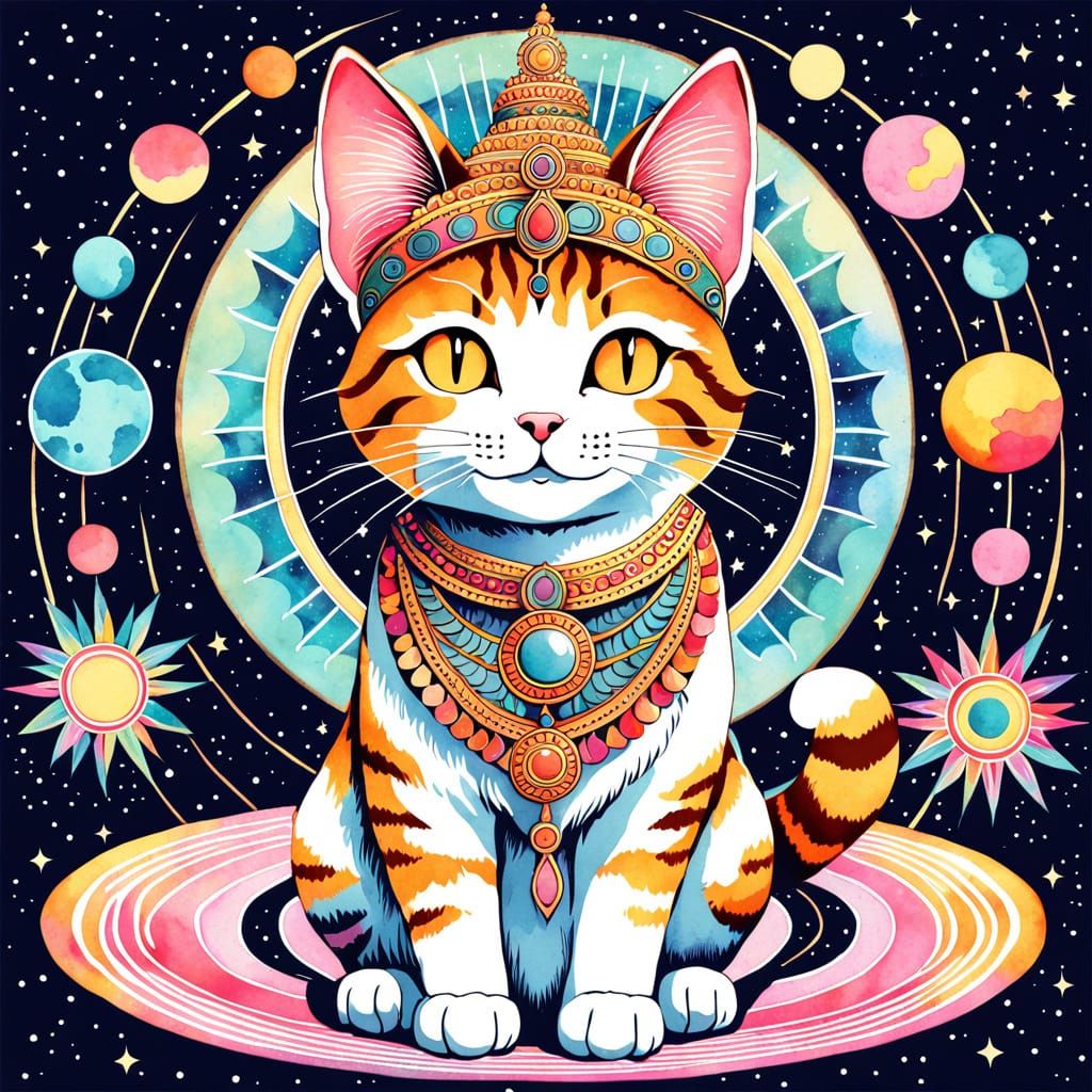 Vibrant Cosmic Tabby Goddess