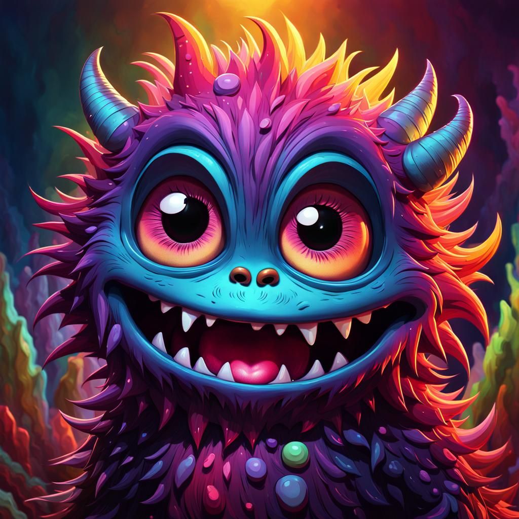 Lonely Baby Monster Cries in Polychromatic Art