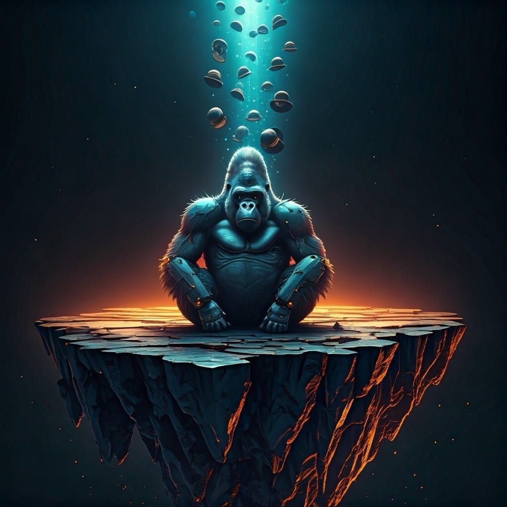 Biomechanical Gorilla Emerges from Obsidian Island in Radian...