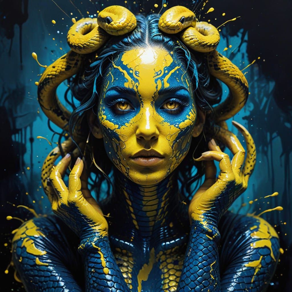 Golden Serpent Goddess in Witchcore Digital Art