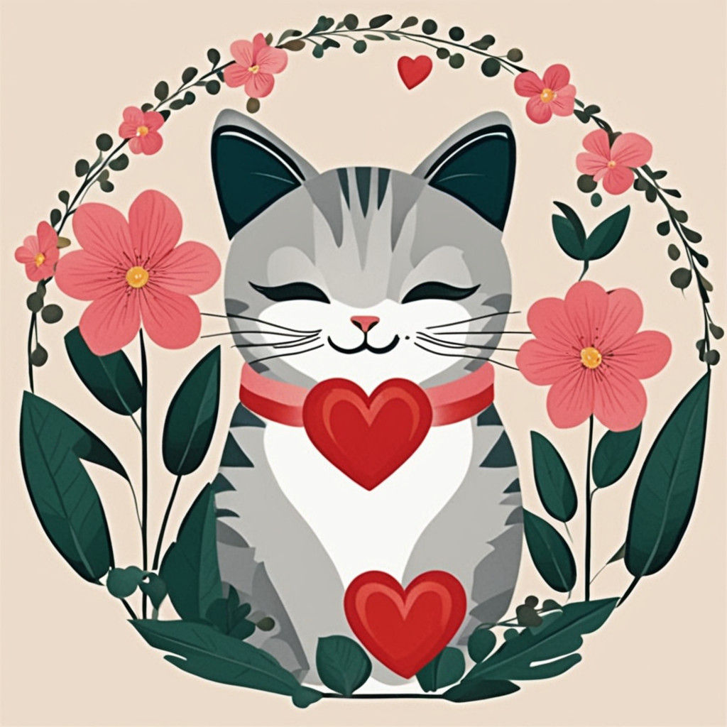 Whimsical Cat in a Floral Oasis