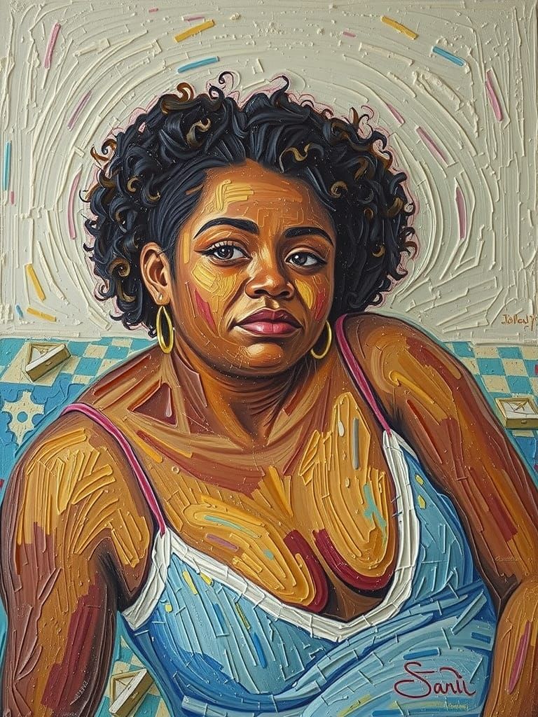 Black Woman Portrait as Textured Acrylic Painting