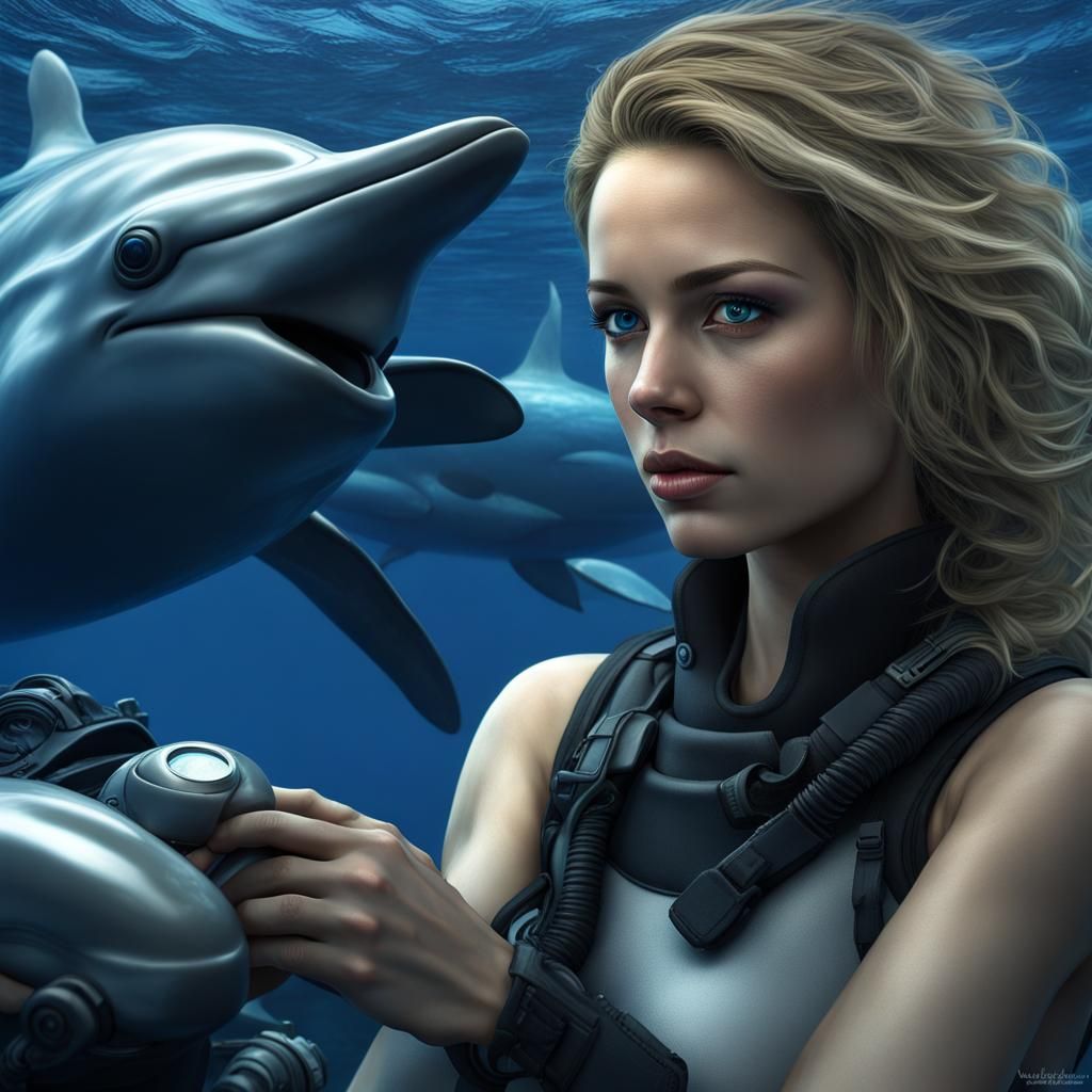 Telepathic Woman Connects with Dolphin in Hyperrealistic Det...