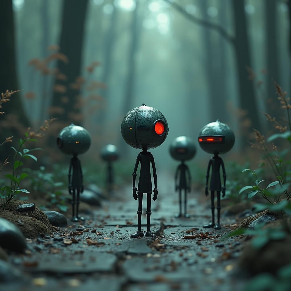 Retro-Futuristic Stick Figures in 90s Concept Art Style