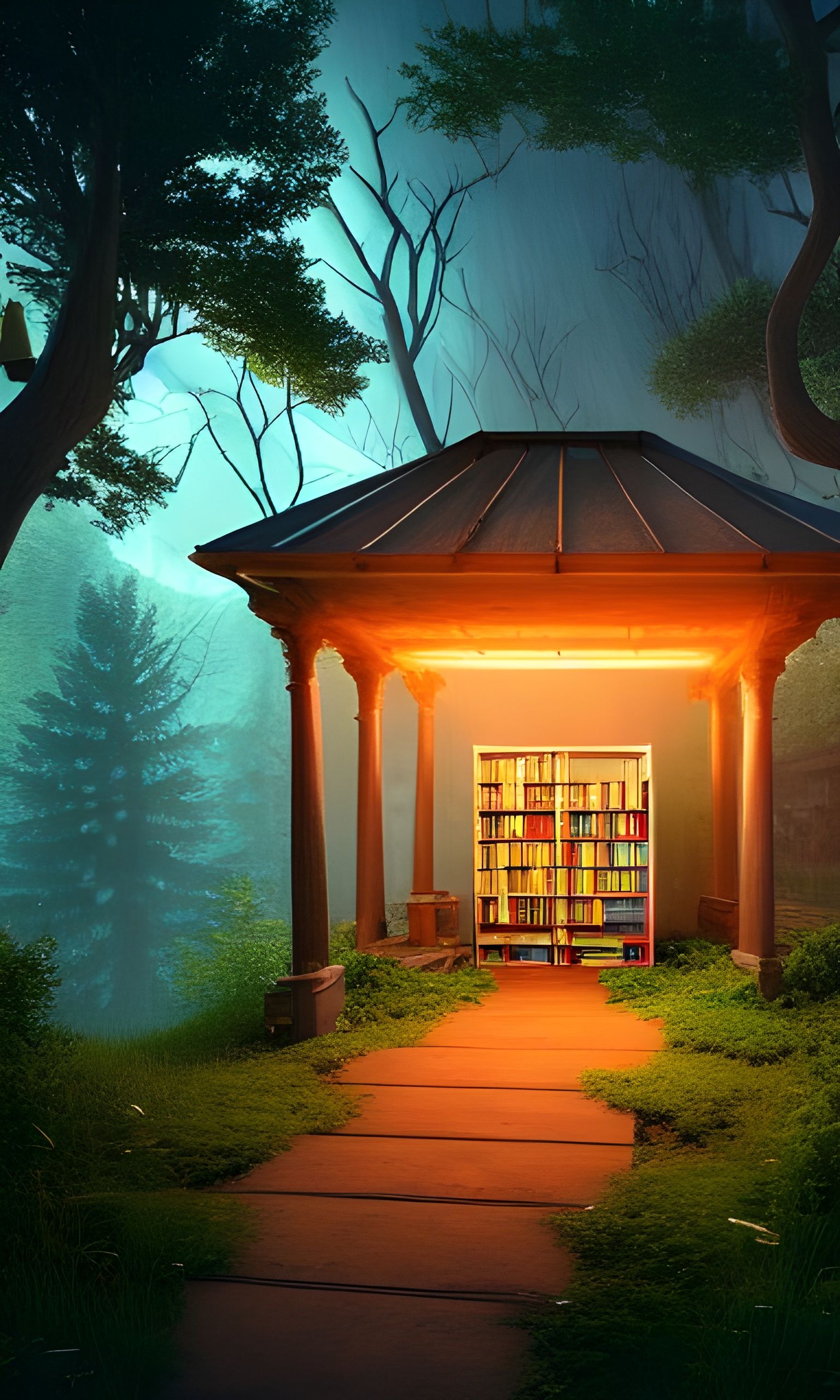 Ethereal Outdoor Library on Hiking Trail in 8k