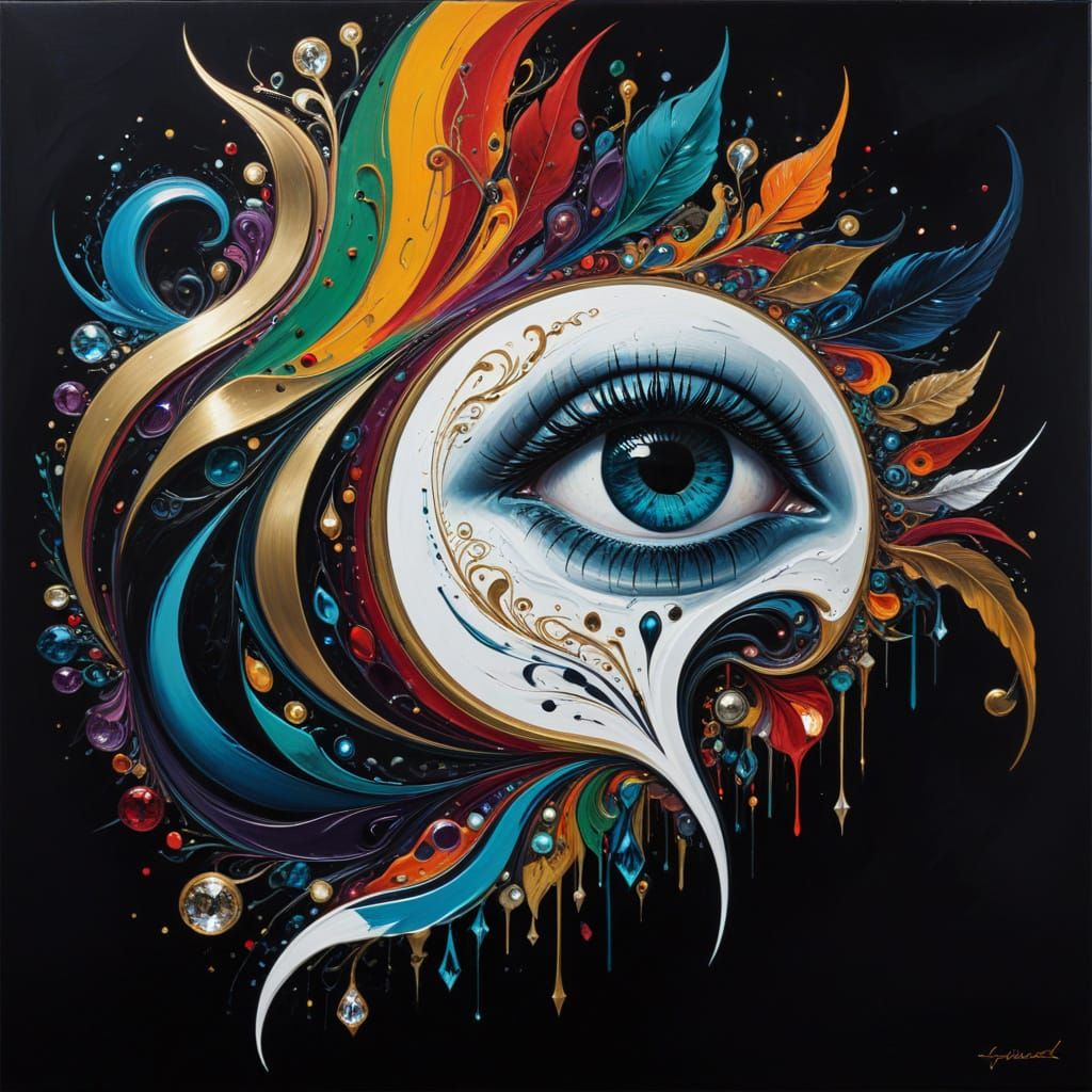 Vibrant, Triadic Calligraphy in Deep, Dark Colors