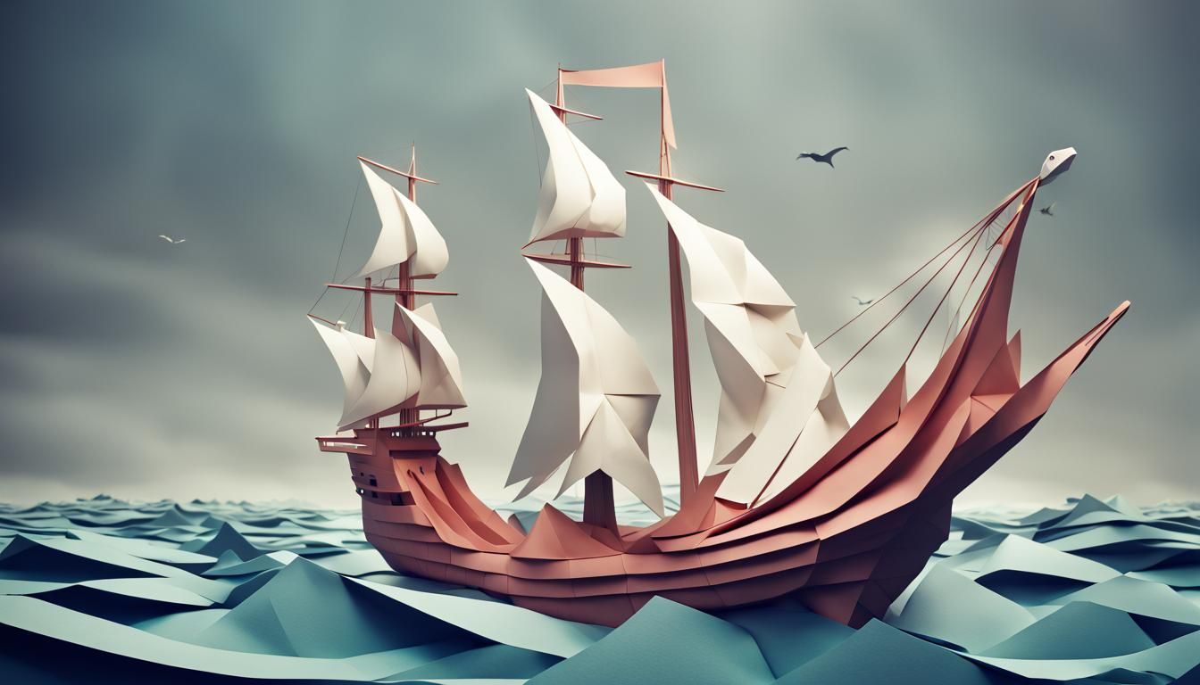 Origami Sea Serpent Over Ship Papercraft