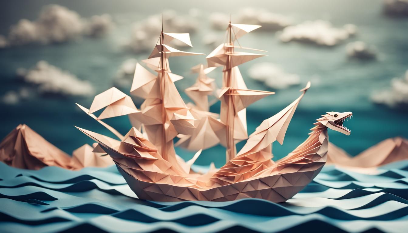 Origami Sea Serpent Dominates Sailing Ship