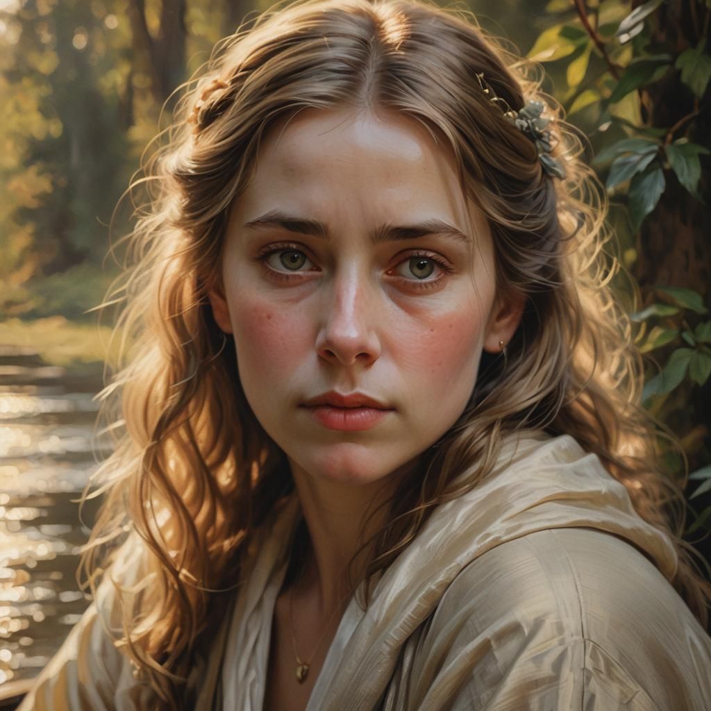 Contemplative Woman Portrait in Classical Realism Style