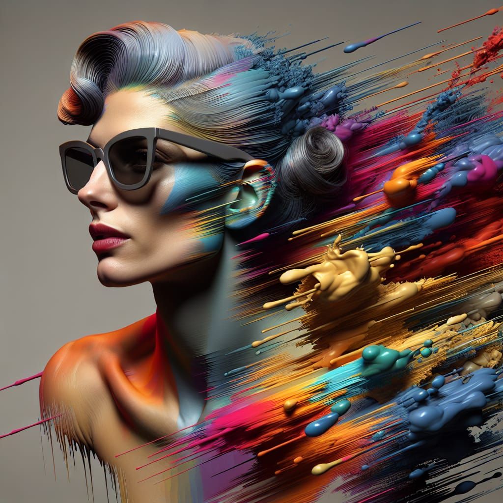 1950s Film Star with Abstract Splash Art Overlay