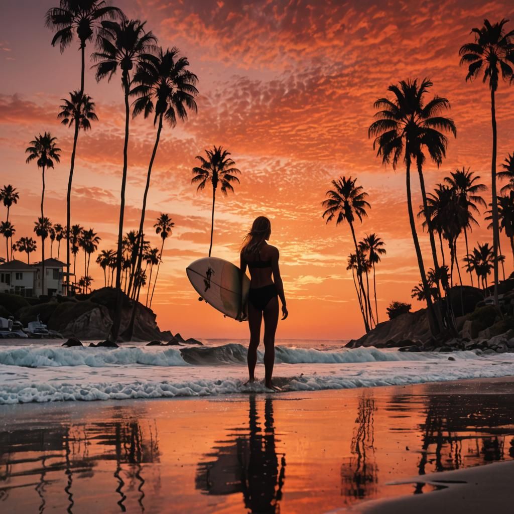 Silhouetted Surfer at Sunset: Digital Photography