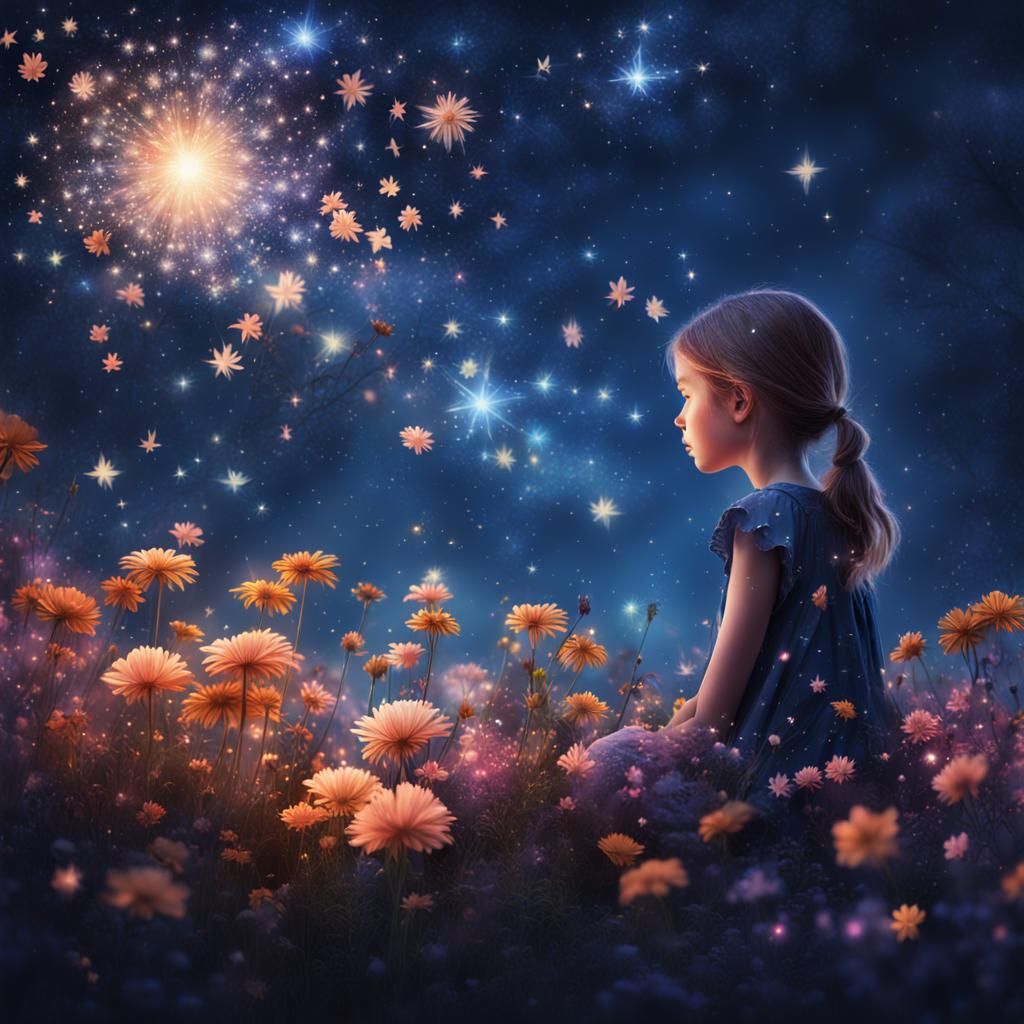Dreamlike Double Exposure of Girl with Flowers