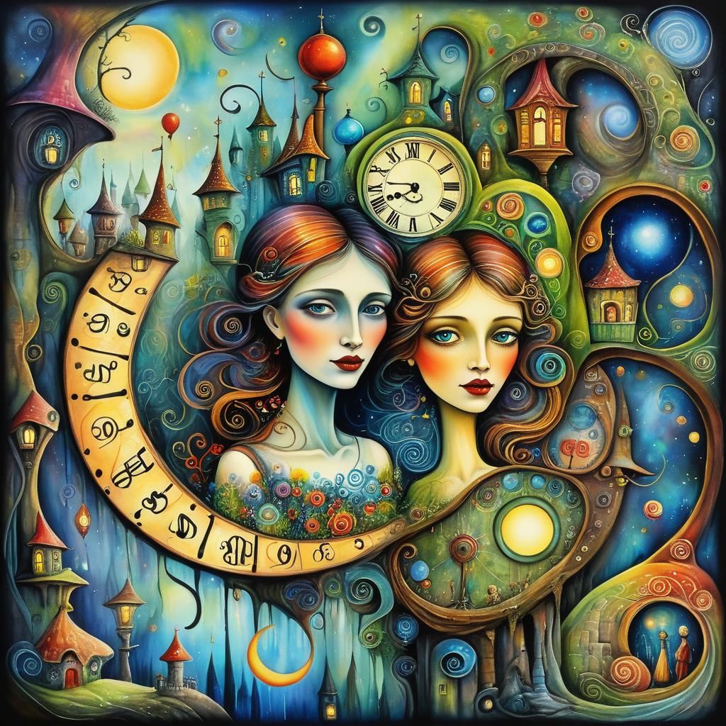 Whimsical Recurring Dreamscape in Watercolor Style