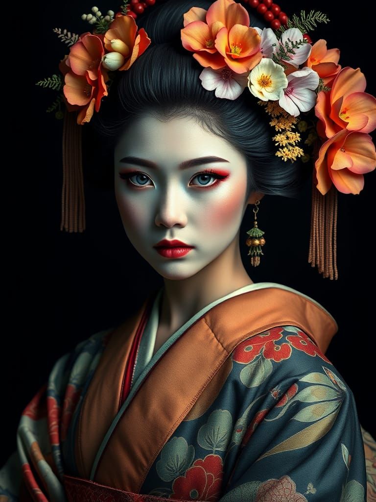 Geisha Portrait in the Style of Alphonse Mucha