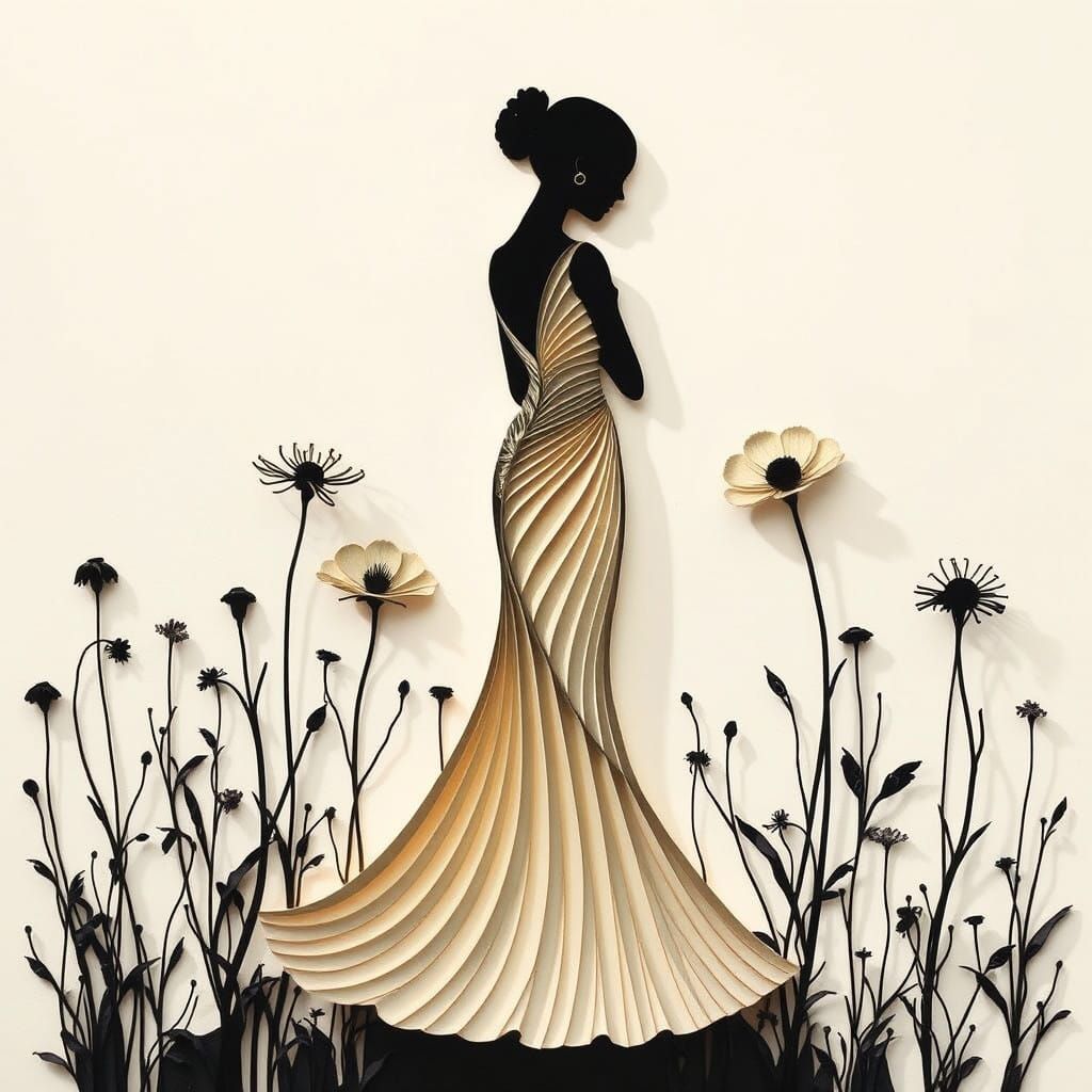 Elegant Paper Silhouette Amidst Delicate Cut Flower Garden