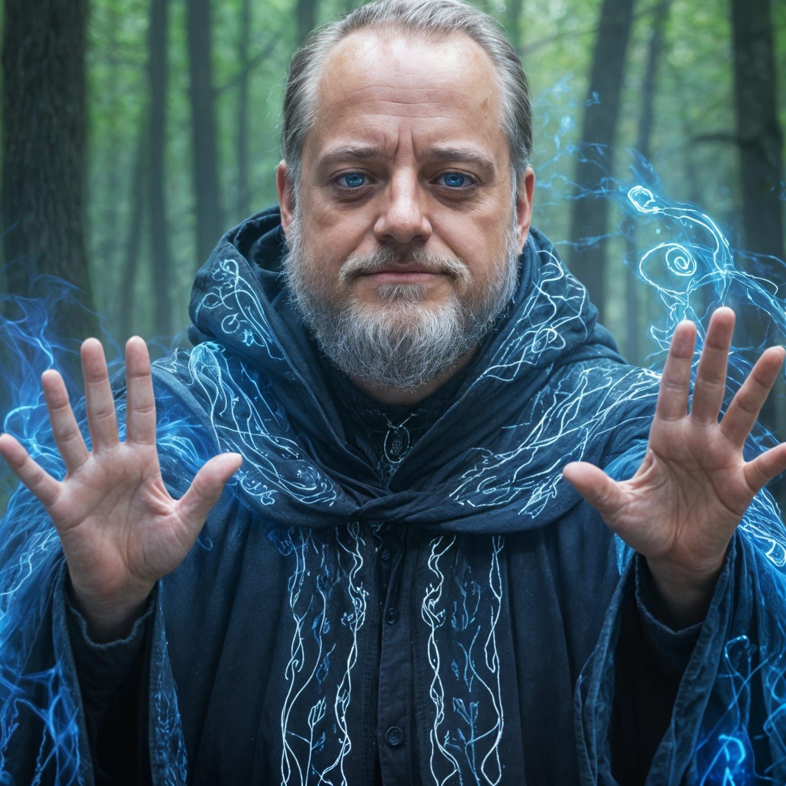 Wizard Casting Spell in Forest Clearing