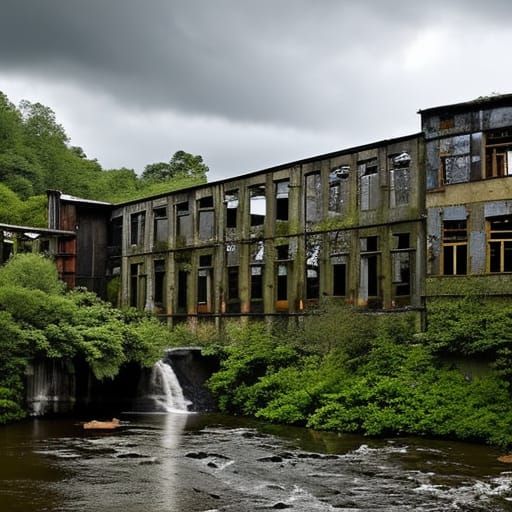 Abandoned Buildings Reclaimed by Nature in Dark Fantasy Styl...