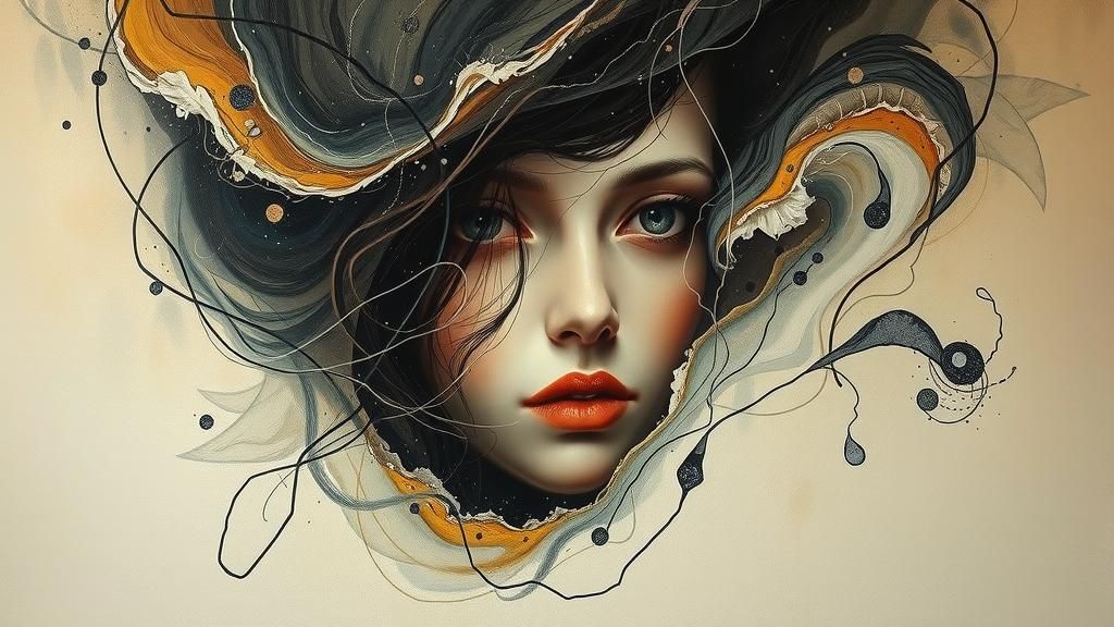 Abstract Woman's Portrait in Dreamlike Acrylic Style