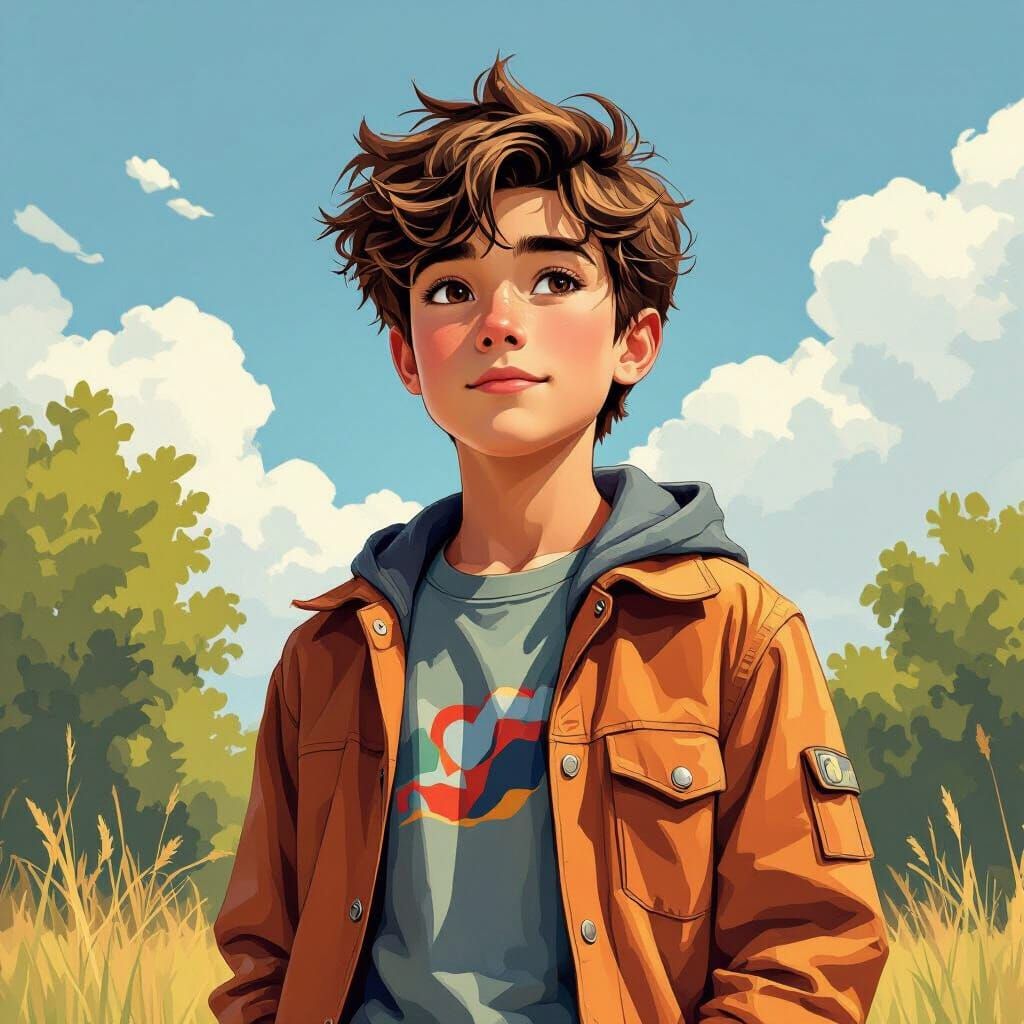 Stylized Portrait of a Boy in Casual Clothing