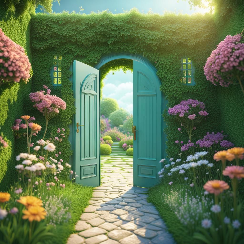Secret Garden Door in Isometric 3D Render