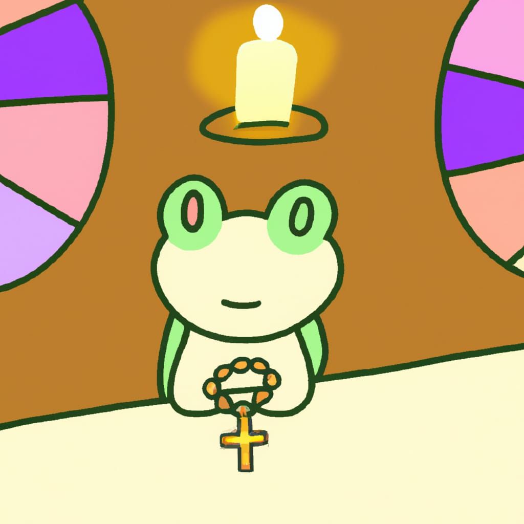 Cute Cartoon Frog in Stained Glass Church