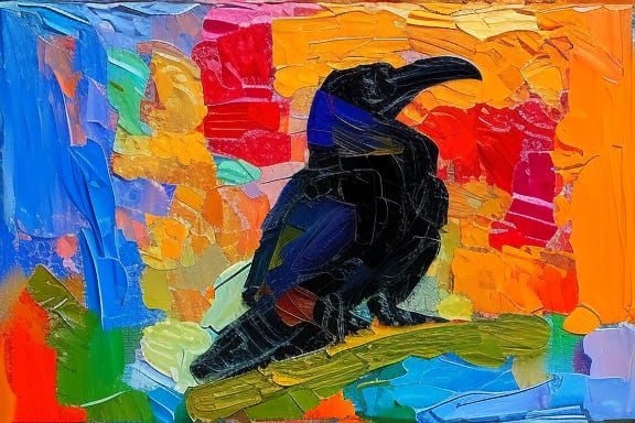 Raven with Glasses in Neo-Impressionist Oil