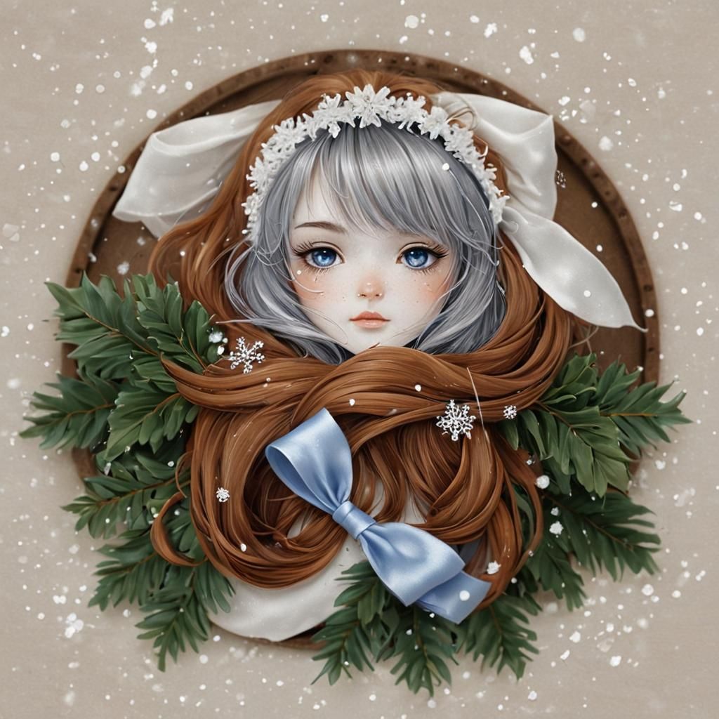 Girls in White Dresses Winter Scene